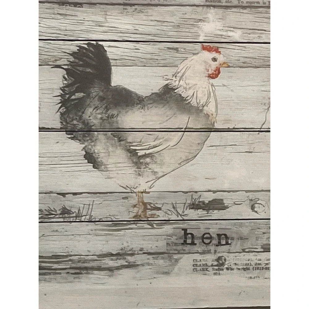 Set of 2 Rustic Farmhouse Rooster and Hen Canvas Wall Art Wood Plank Style Decor